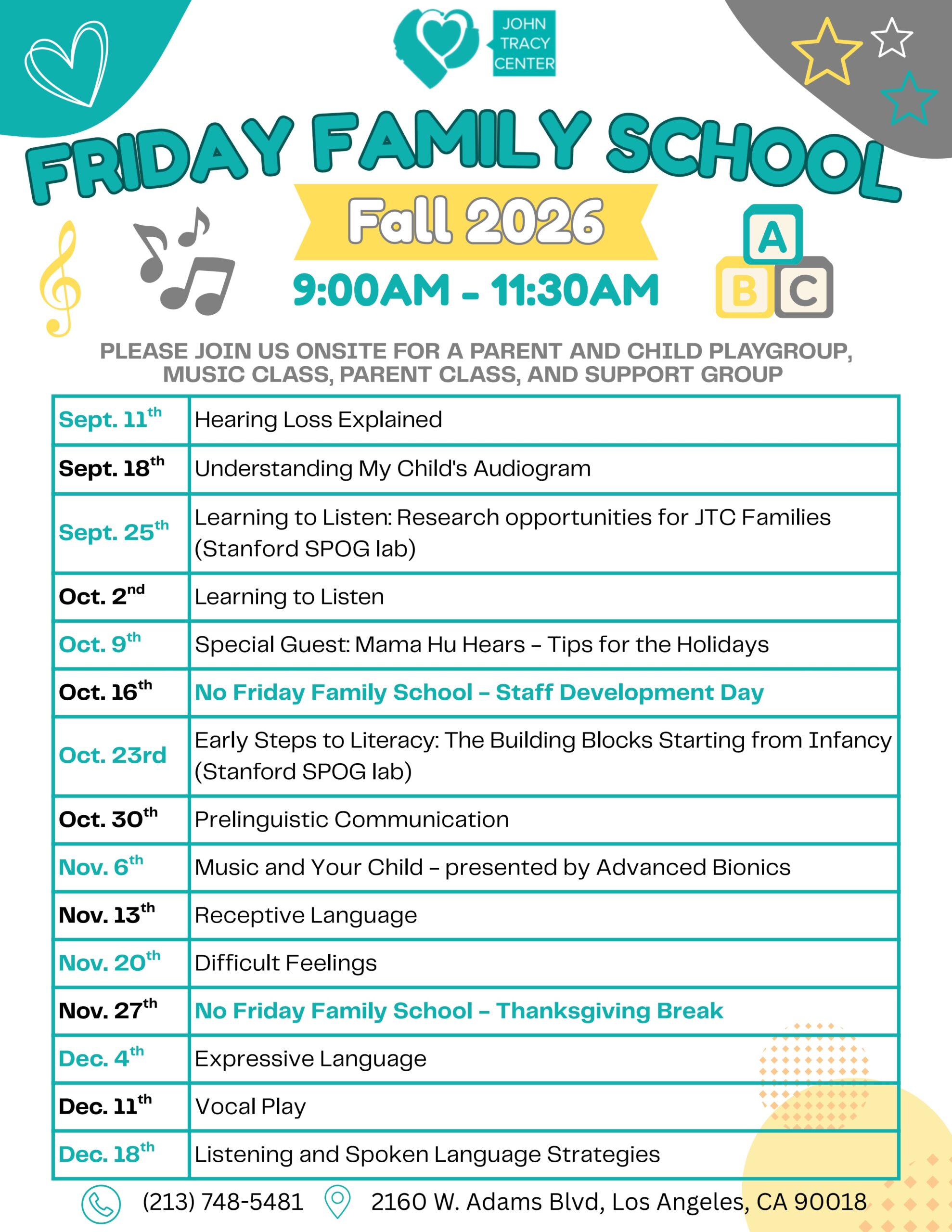FridayFamilySchool Calendar 2026 (English)