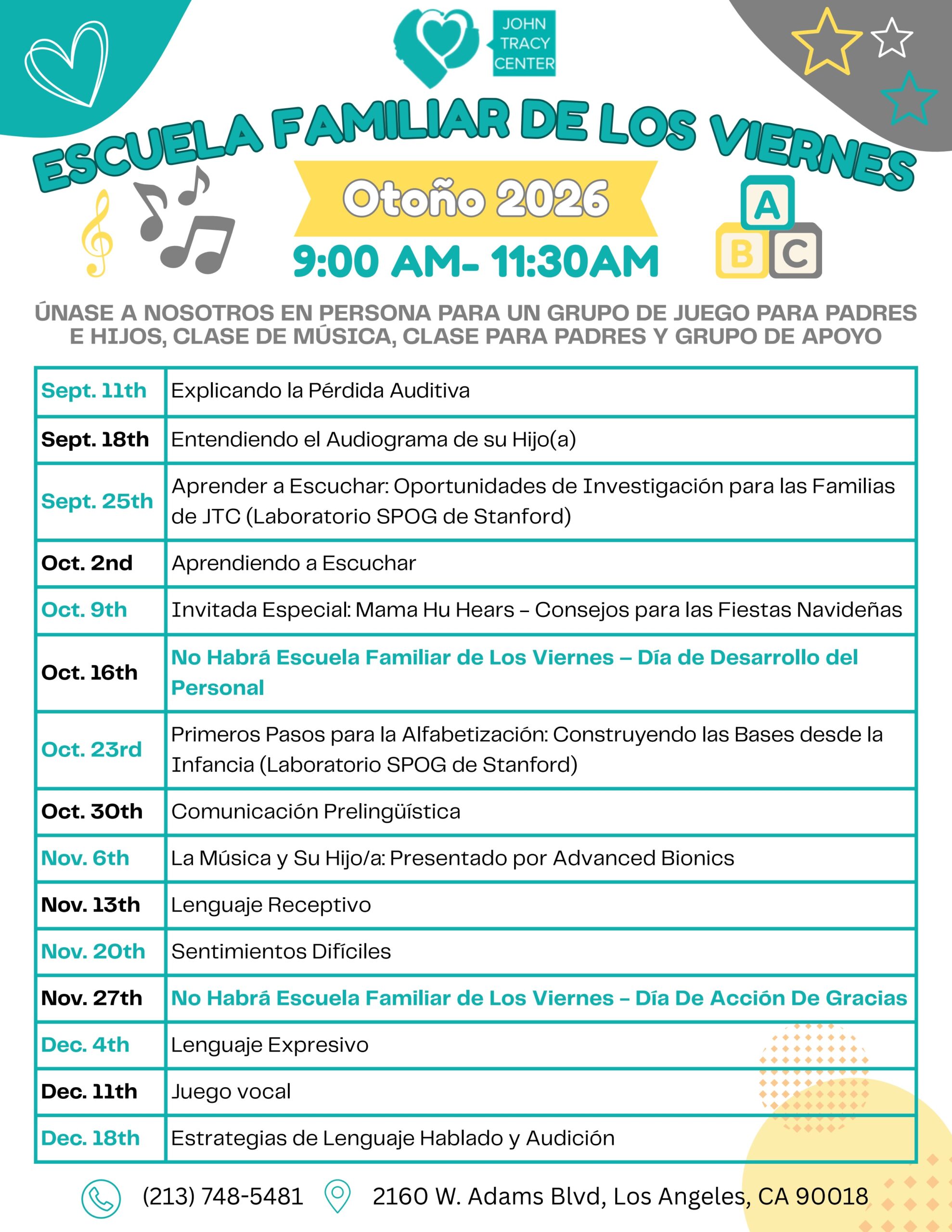 FridayFamilySchool Calendar 2026 (Spanish)